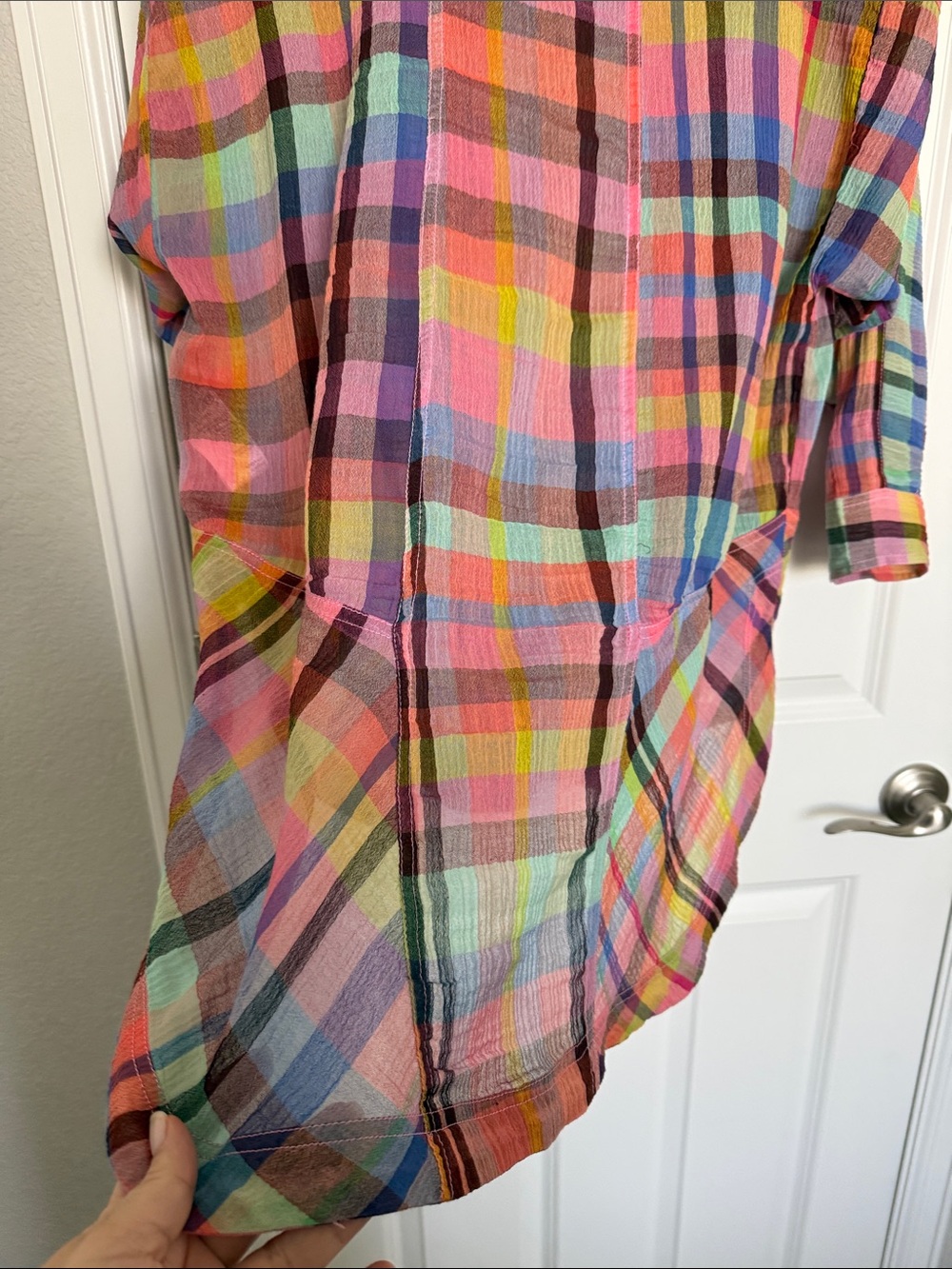 Pilcro Multicolor Plaid Button-Down Shirt - Pink, Blue, Green, Yellow - Picture 9 of 10